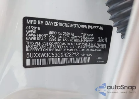 2016 BMW X4 xDrive28I z USA, uszkodzony, nr VIN 5UXXW3C53G0R22213